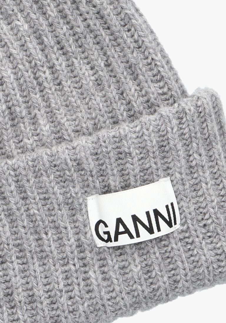 grijze ganni muts structured rib beanie