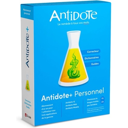 Logiciel Druide Antidote+ Personnel - Antidote 12 + Antidote Web + Antidote Mobile - francais ou anglais - PC ou Mac - 1 an - Correcteur grammatical et dictionnaires
