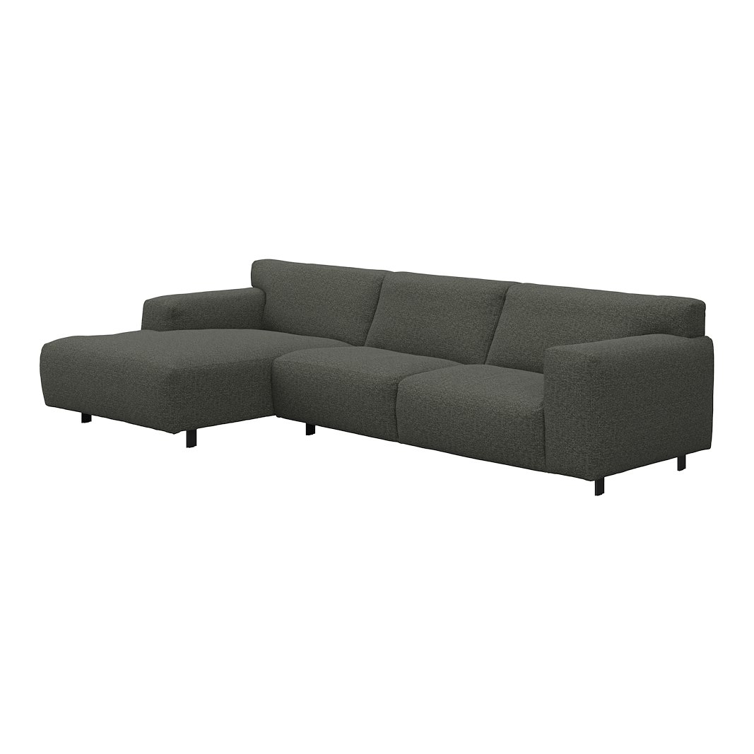 Vesta 2,5-seter med sjeselong venstre I Tekstil Cortina Grey, standardsøm, sort metallben 10 cm, Comfort CM