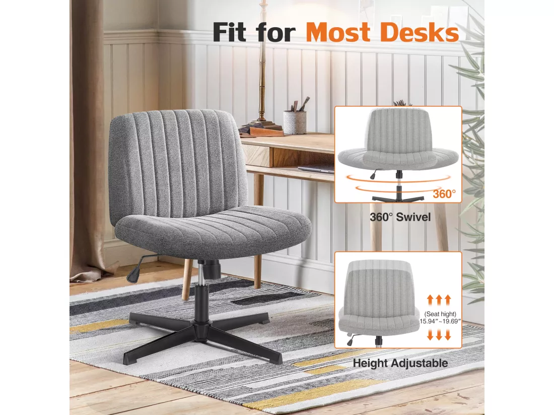 Chaise de bureau,Chaise à pieds croisés,Chaise de bureau pivotante sans bras,tissu,Gris