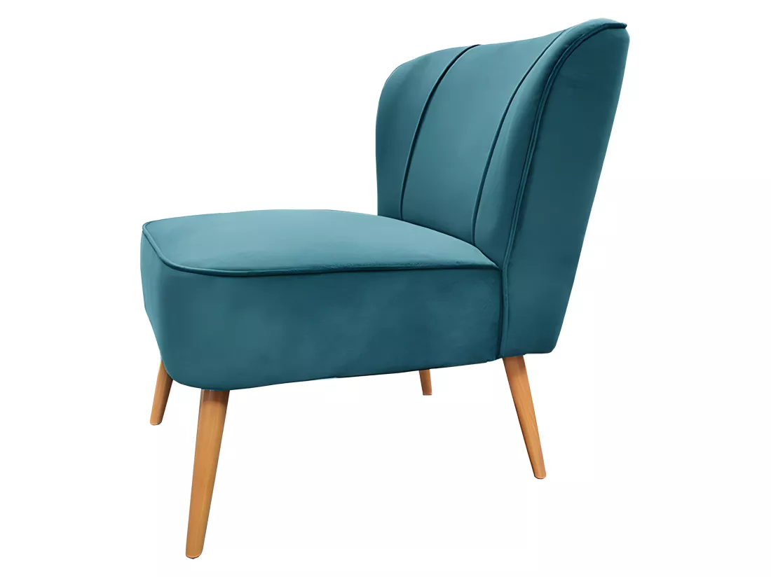Petit fauteuil bas en velours bleu style crapaud - KARLA