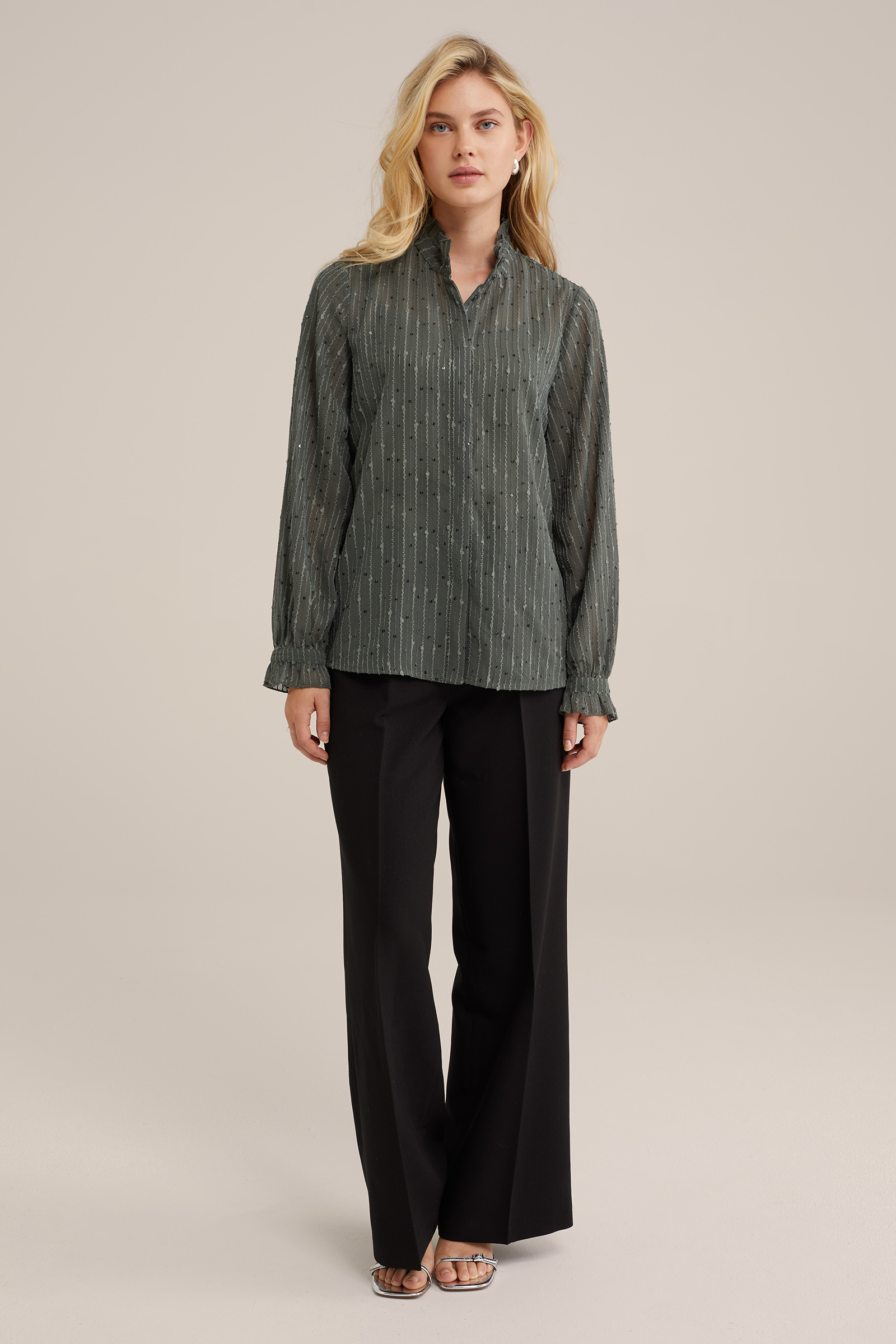 blouse met structuur WE Fashion Olijfgroen