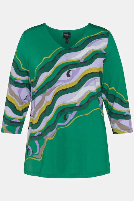 Slinkyshirt, Marmor-Design, V-Ausschnitt, 3/4-Arm