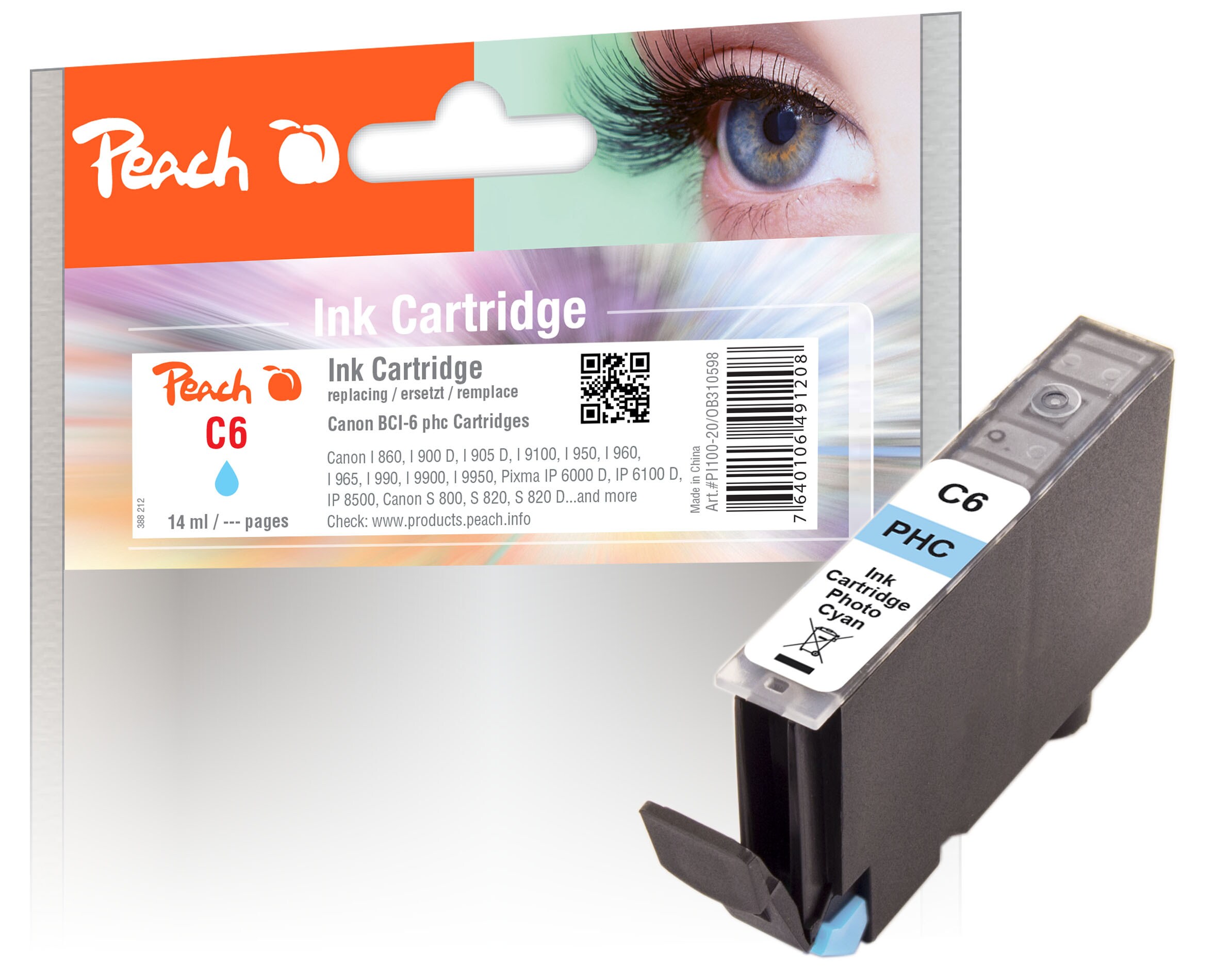 Peach C6 PC Druckerpatrone cyph ersetzt Canon BCI-6PC, 4709A002 für z.B. Canon BJ 535 PD, Canon BJ 895 PD, Canon BJC 8200, Canon BJF 9000, Canon I 860 (wiederaufbereitet)