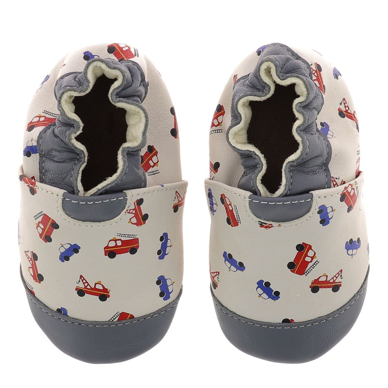 Robeez Robeez Chaussons Super Cars Beige Clair Gris Fonce