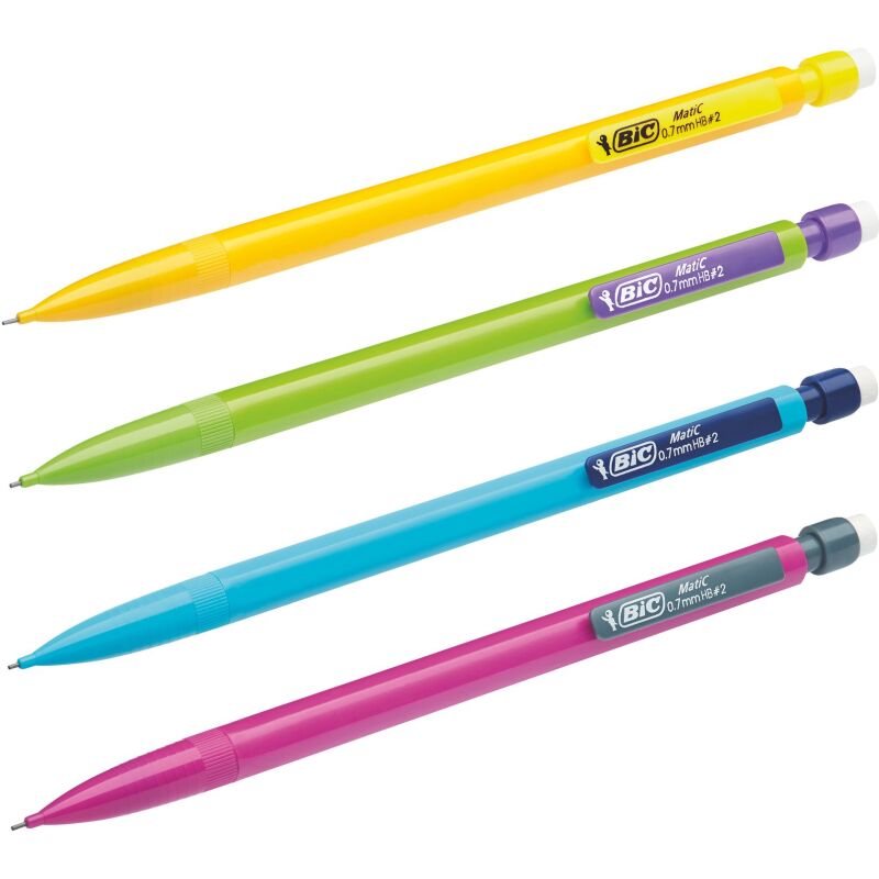 Portemine jetable Matic Fun Bic pointe 0,7 mm HB couleurs assorties