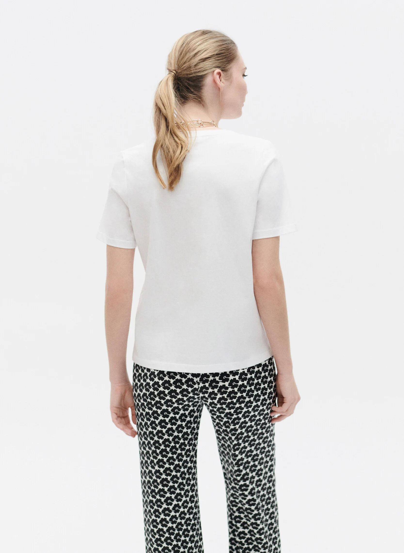TSALLY - Tee-shirt à double col V en coton | Blanc
