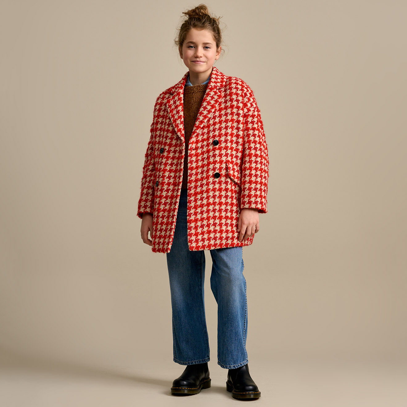 Bellerose Manteau Sybil pied-de-poule rouge/blanc