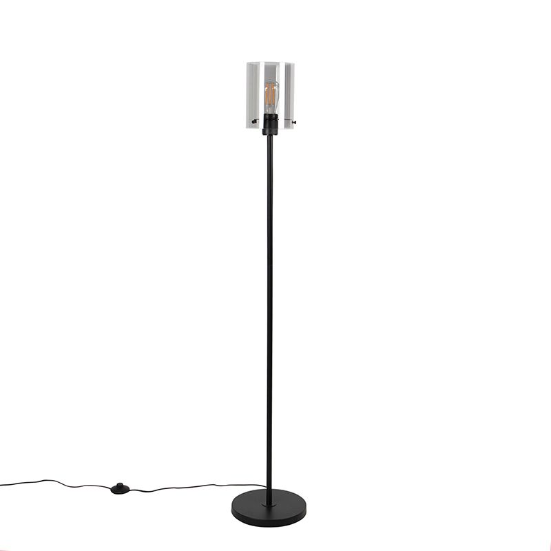 Design vloerlamp zwart met smoke glas - Dome