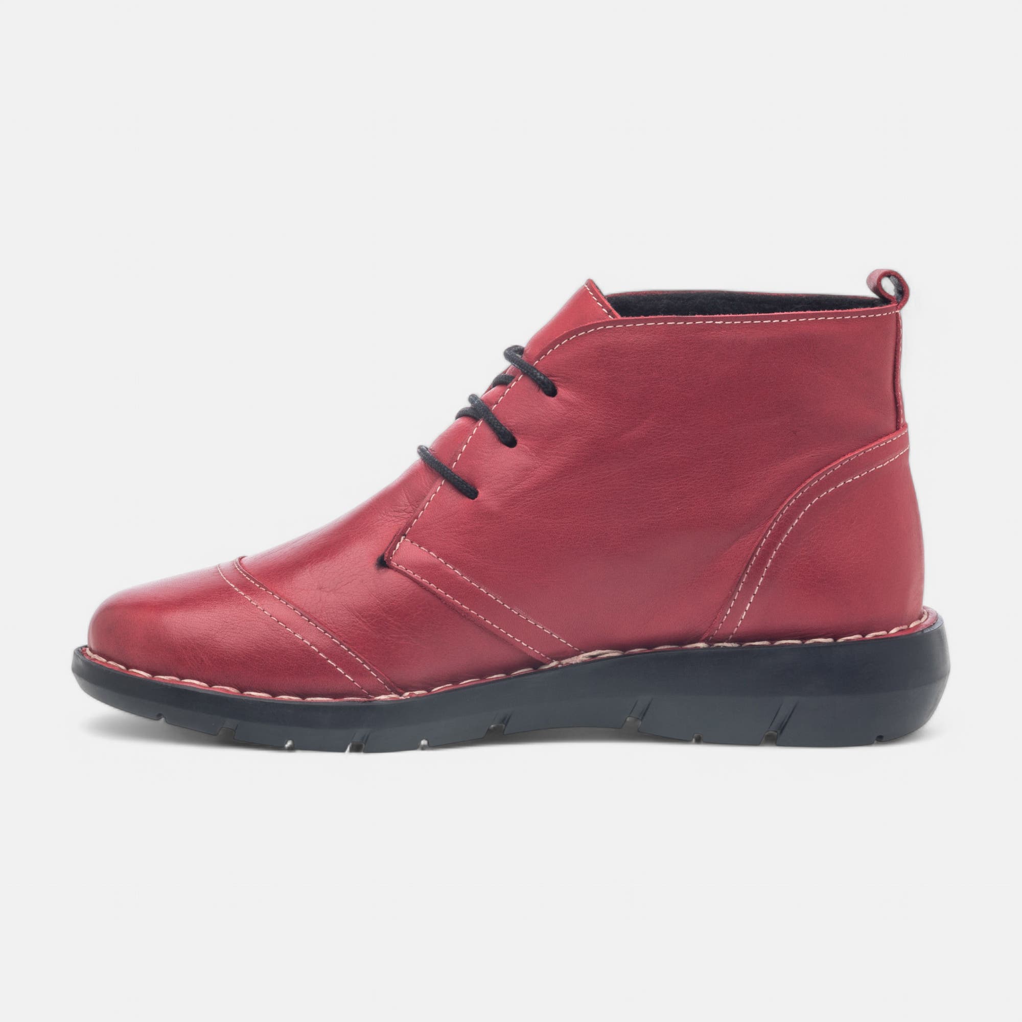Bottines à lacets Femme en cuir rouge