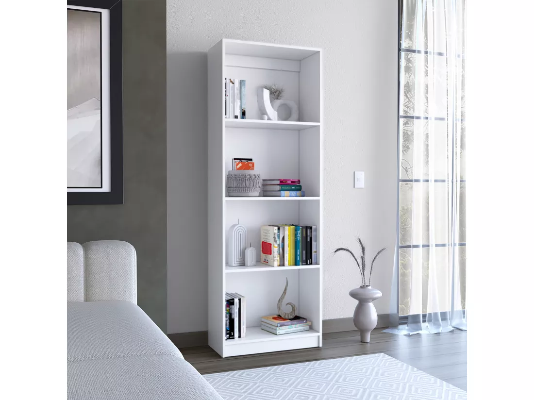 Bibliothèque Home Office en mélamine avec 4 étagères ouvertes, 180.60 cm X 62.73 cm X 29.71 cm , Blanc