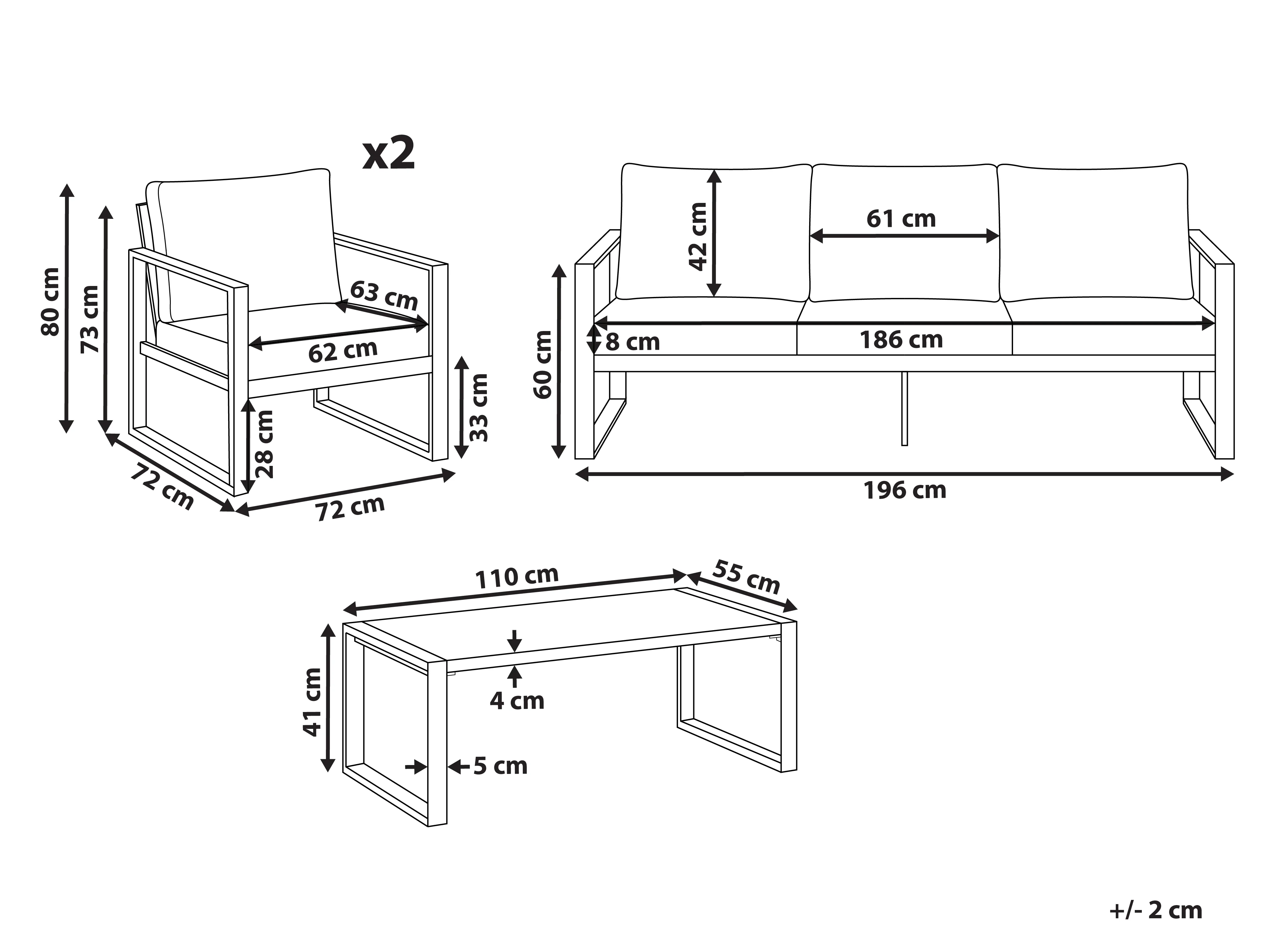 Loungeset met tafel 5-zits GELSO Metaal Donkergrijs