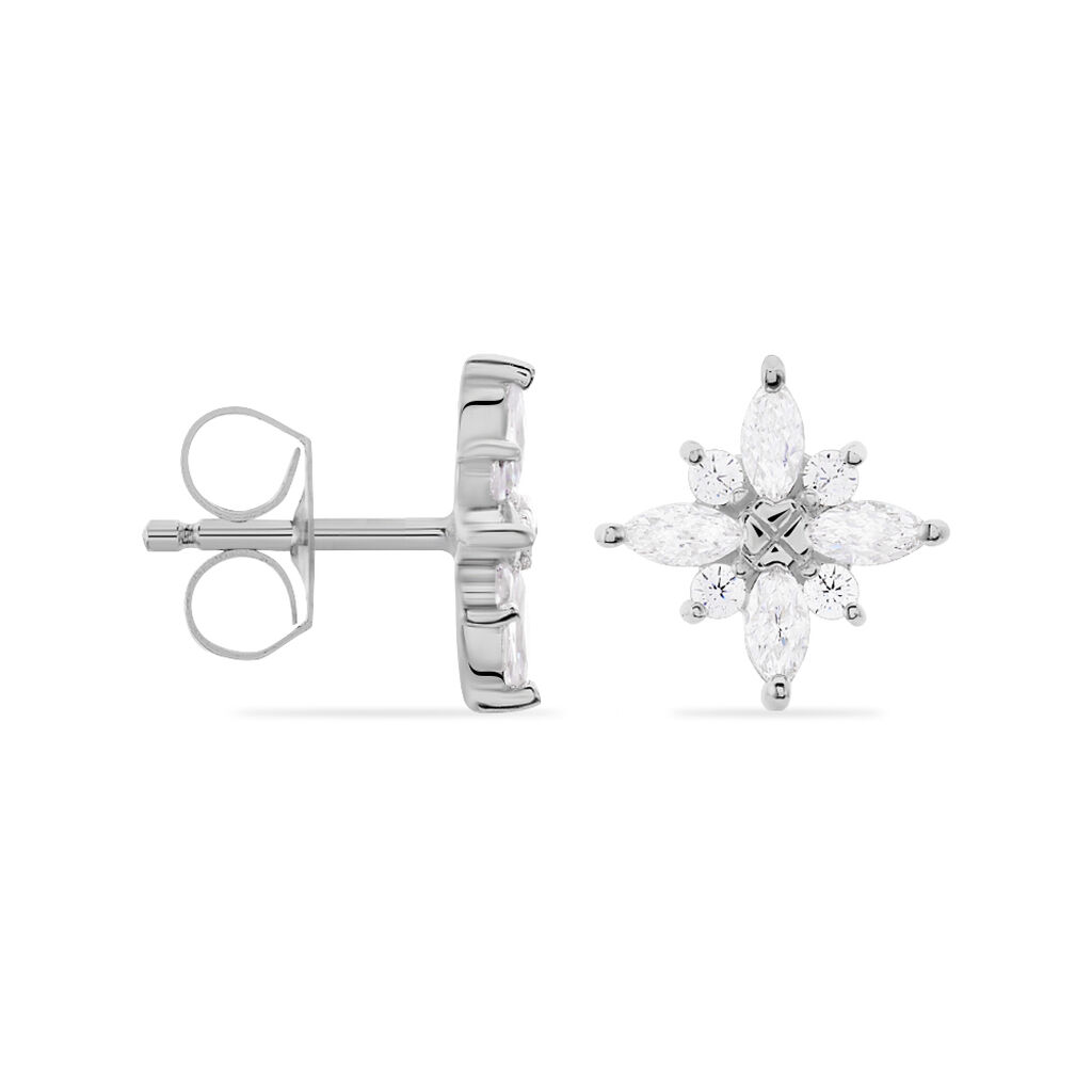 Boucles D'oreilles Puces Eclat Argent Blanc Oxyde De Zirconium