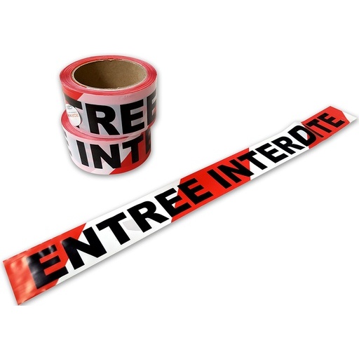 Ruban de chantier - Entrée interdite - Polyéthylène - 100m x 50mm