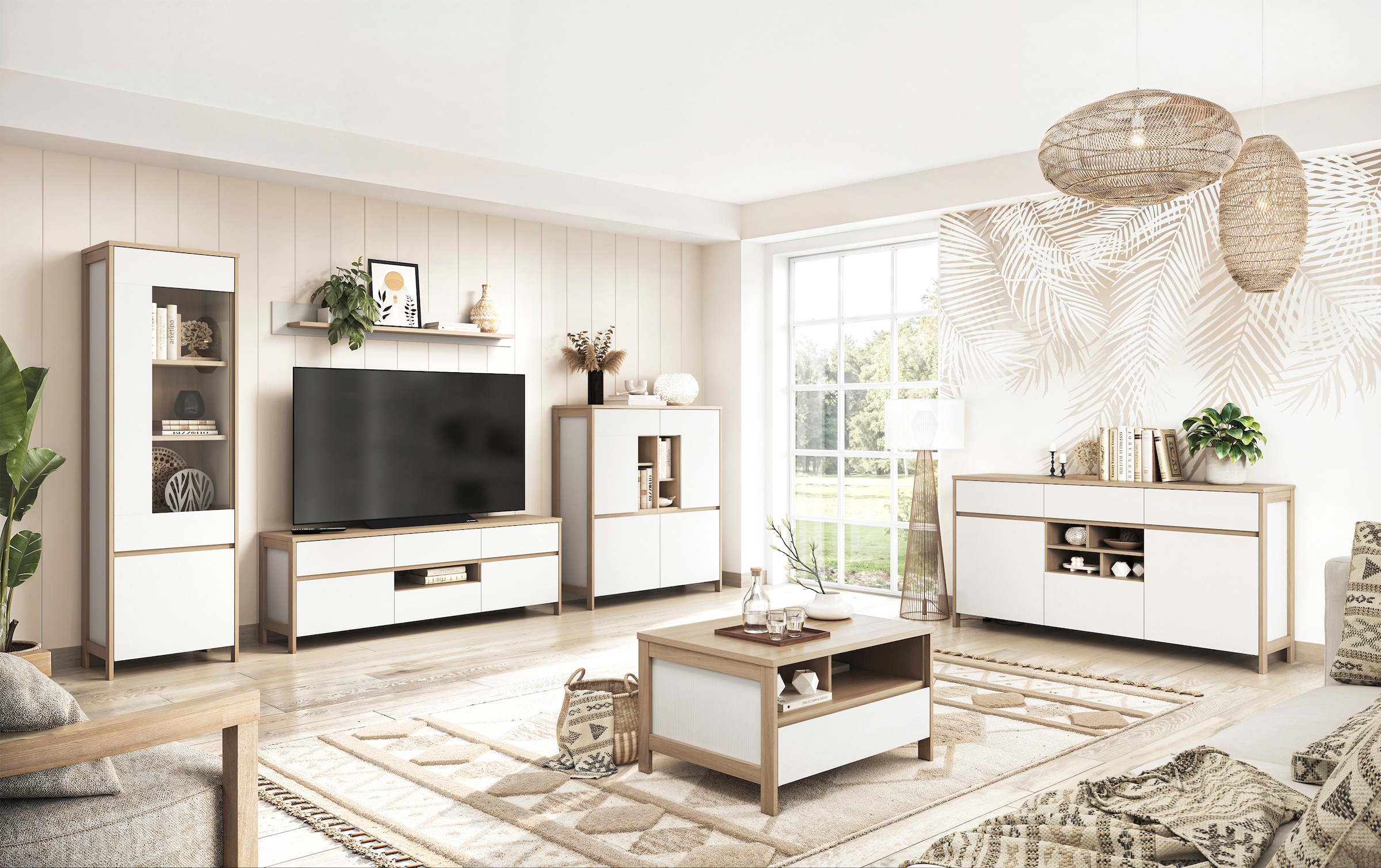Home affaire Vitrine »Stranda, Hochschrank im Scandi-Style, moderne Glasvitrine« Rahmenoptik, ausreichend Stauraum, vielseitig einsetzbar, 58 cm breit
