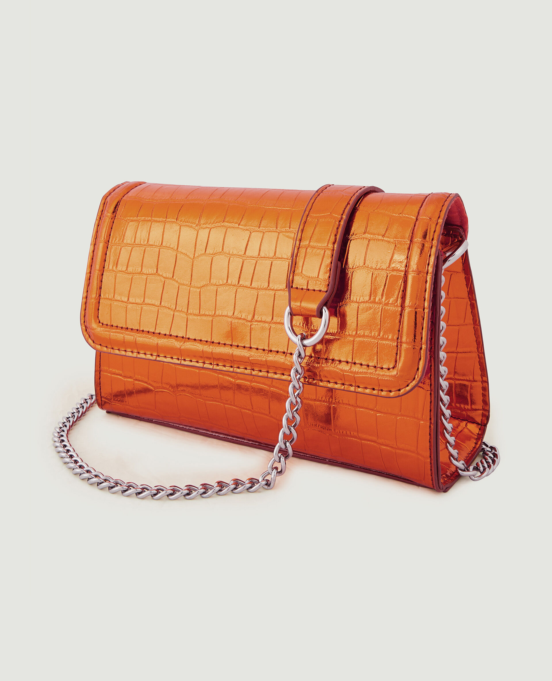Sac boxy effet croco avec chaine - Orange