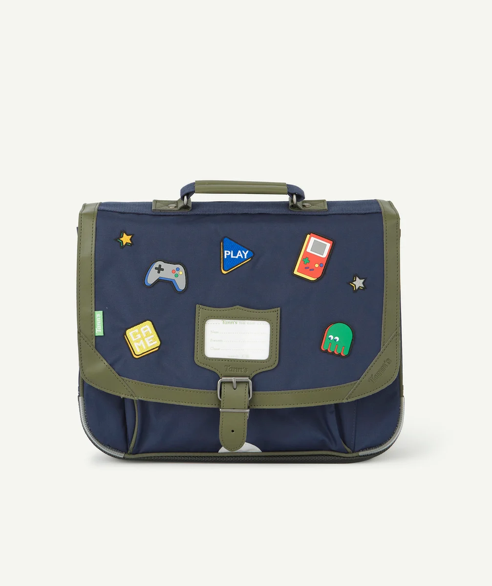 TANN'SLE CARTABLE BLEU MARINE ET KAKI AVEC PATCHS