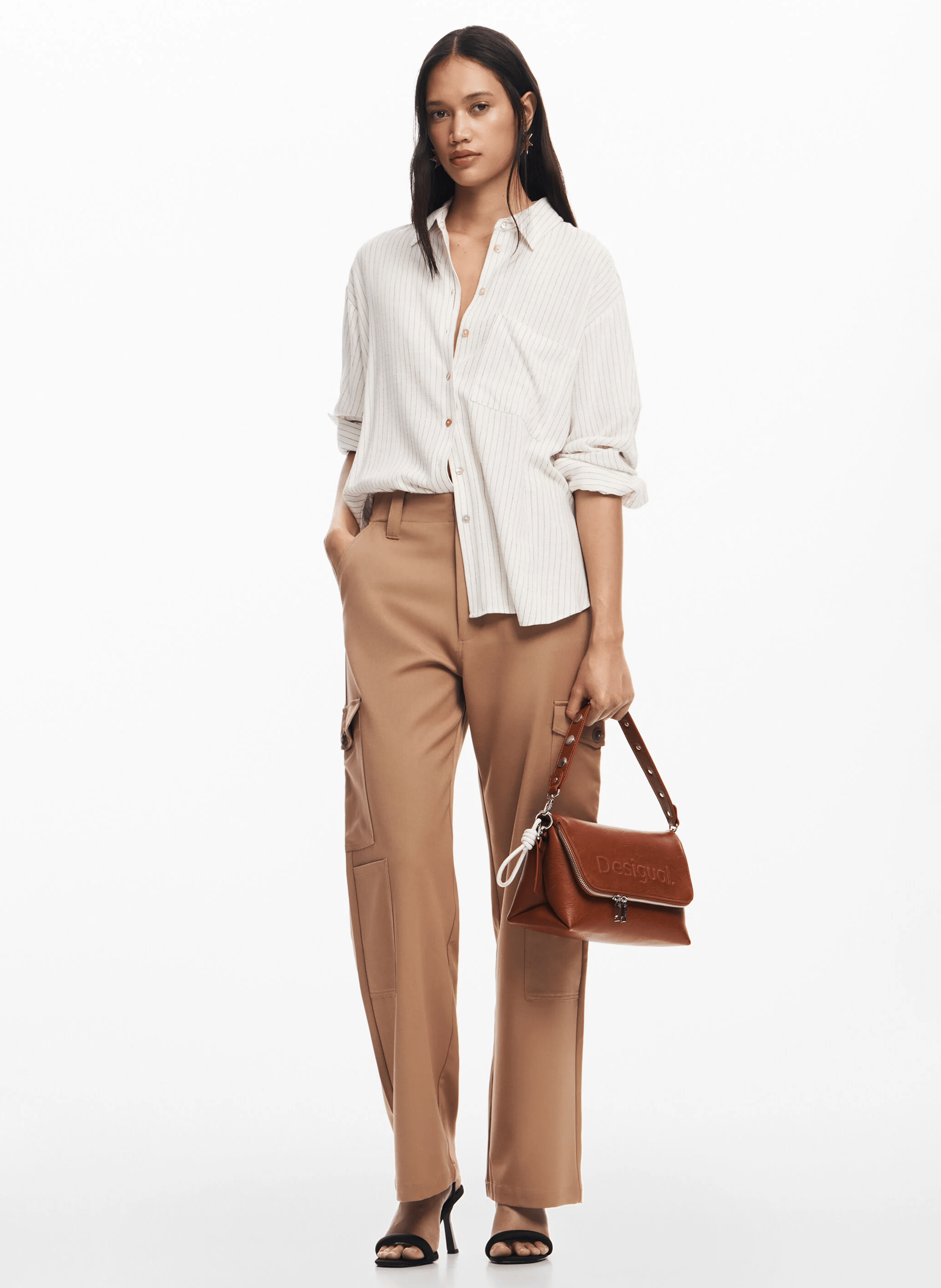 Chemise droite à rayures| Blanc
