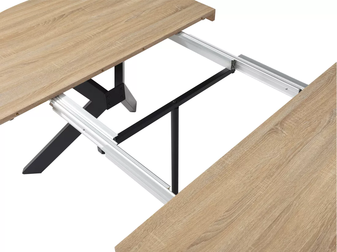 Table à manger extensible 6 à 12 couverts en MDF et acier - Naturel clair et Noir - KOMONI
