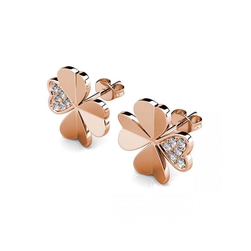 Boucles d'oreilles Clover Petal - Or Rosé et Cristal