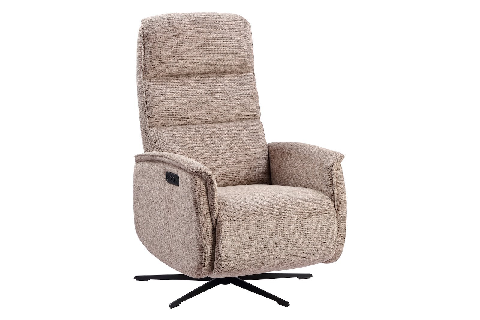Kansas Recliner med eleketrisk regulering sortlakkert undestell med stoff Lord Mørk Beige