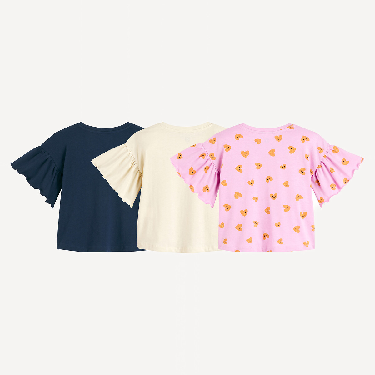 COLEÇÃO LA REDOUTE<br>Conjunto de 3 camisetas com babados nas mangas curtas