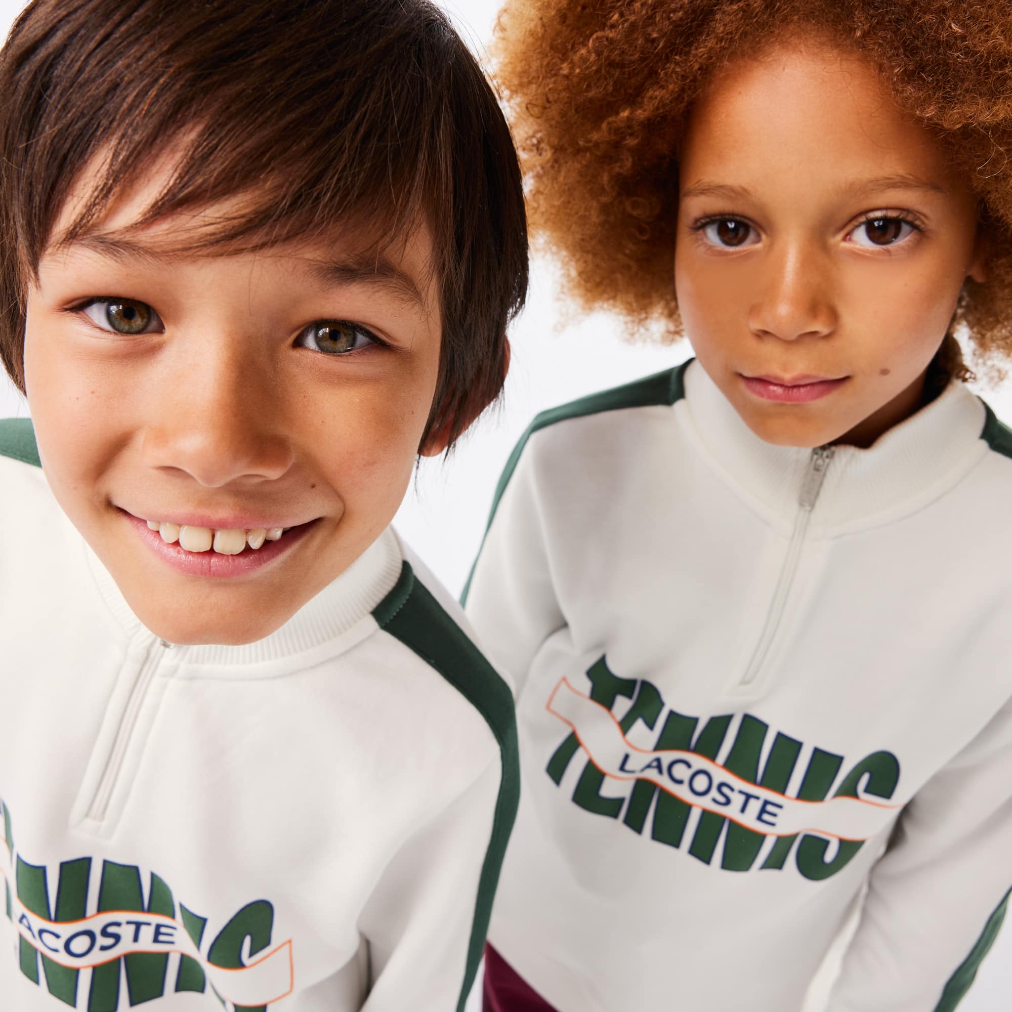 Sweatshirt imprimé col zippé en coton Pullovers & Sweatshirts - Blanc - Lacoste - Enfant
