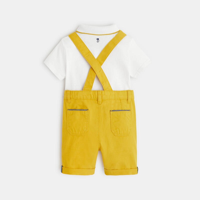 Salopette courte et t-shirt col polo jaune bébé garçon Jaune