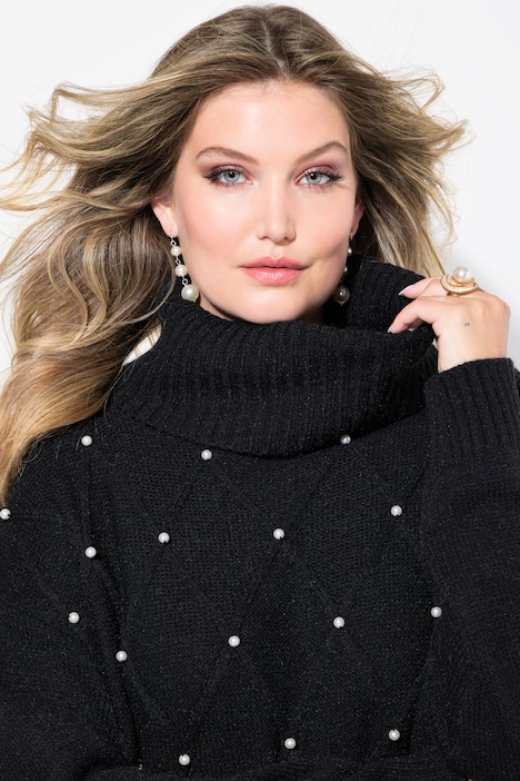 Strickkleid, Rhombenstruktur, Zierperlen, Langarm