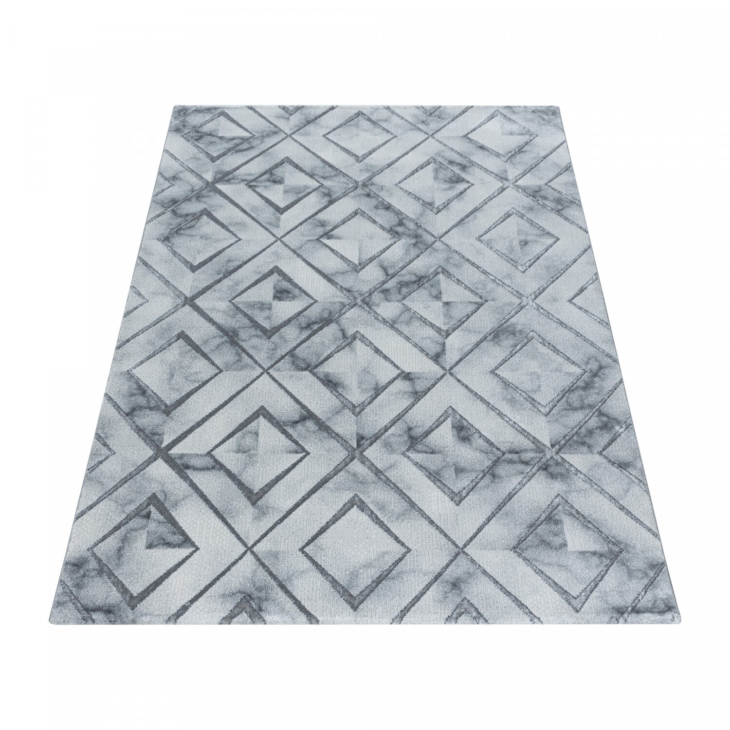 Modern Designer Teppich, Kurzflor Rauten, Marmor Optik, Rechteckig, Pflegeleicht