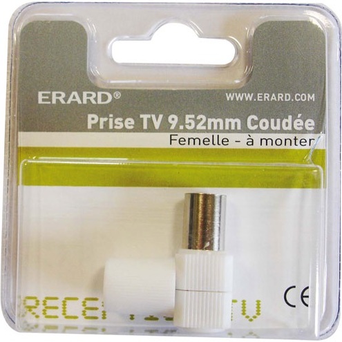 Prise TV - F 9.52 mm - coudé 90° - blanc