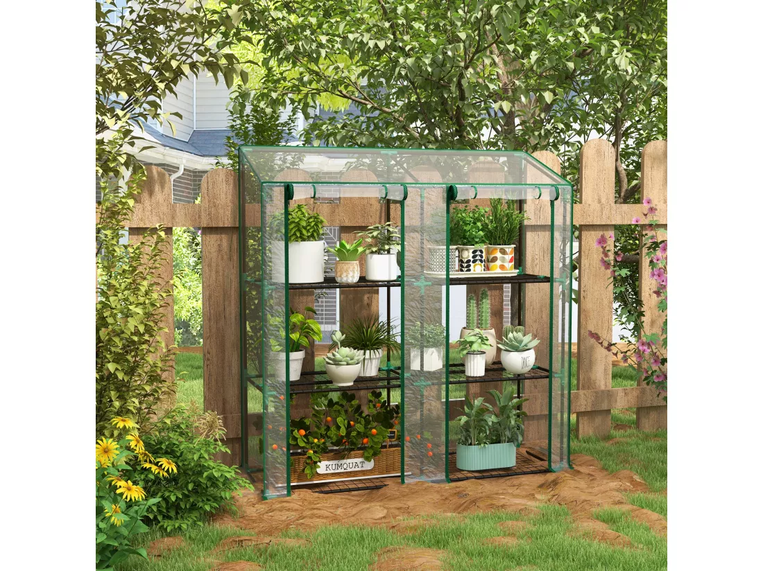 Mini serre de jardin 3 niveaux 2 portes 6 étagères