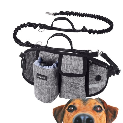 Guia Edipets Canicross com Bolsos de Armazenamento, Cinza, para Cães
