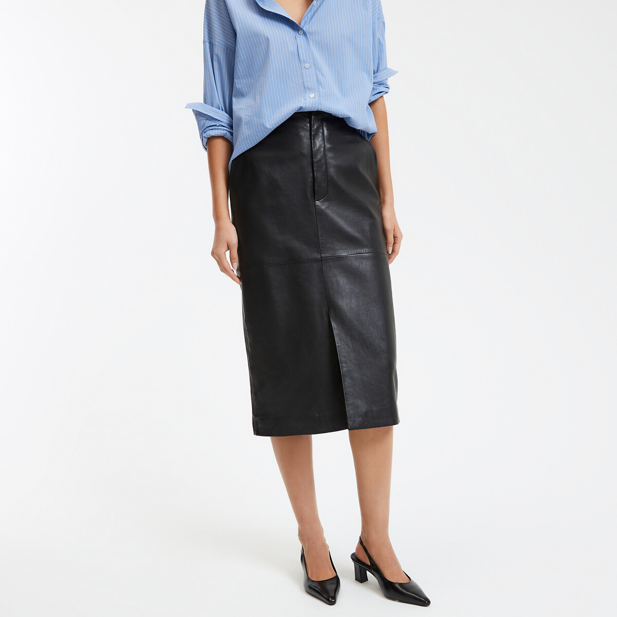 COLEÇÃO LA REDOUTE<br>Saia lápis de couro, comprimento midi