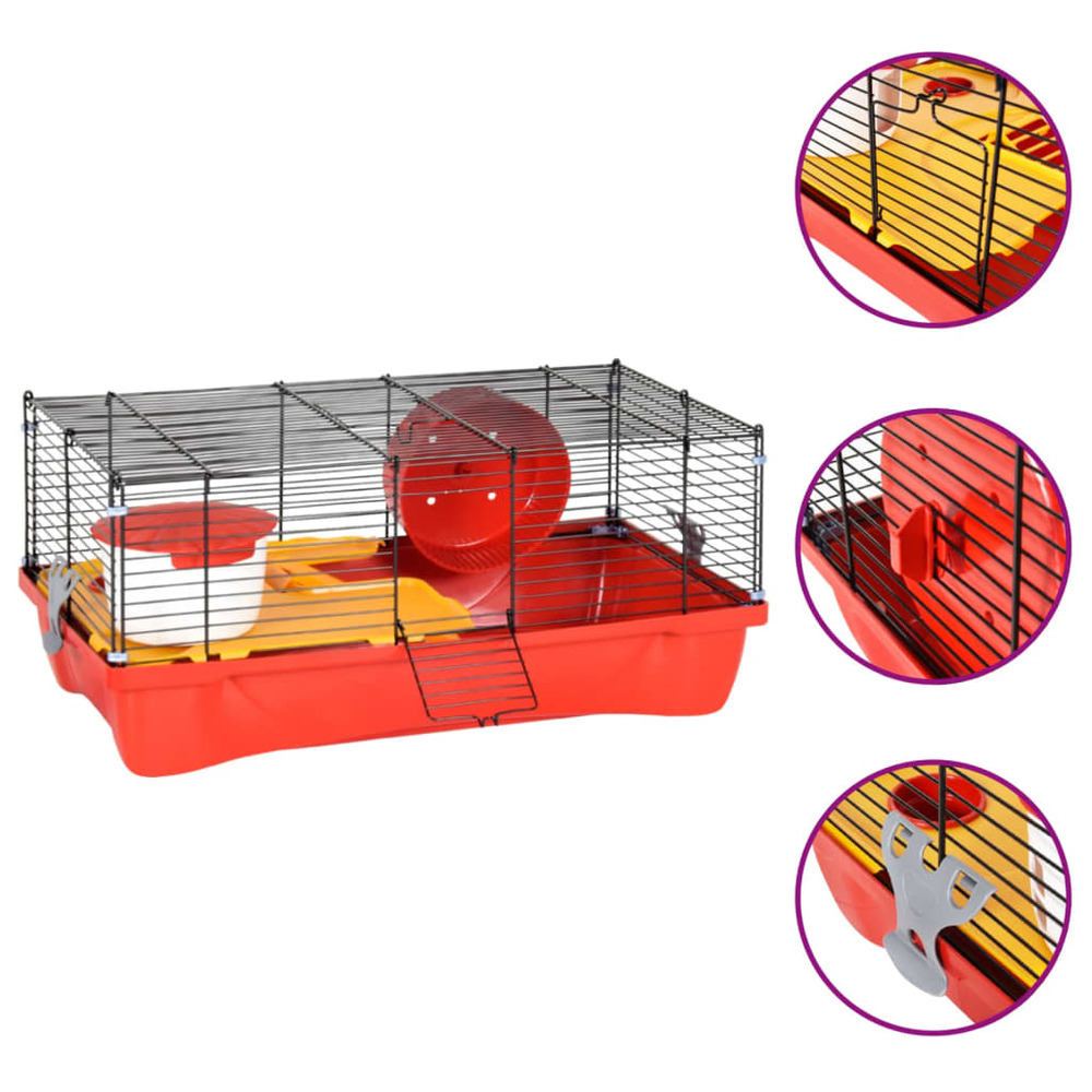Cage pour hamsters rouge 58x32x36 cm polypropylène et métal