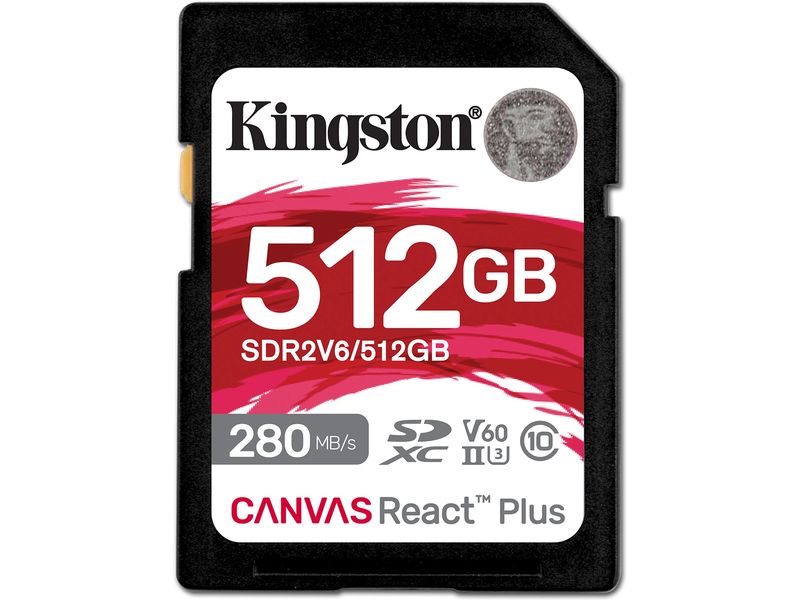Kingston SDXC-Karte Canvas React Plus V60 512 GB V60 SD Speicherkarte für professionelle 4K-UHS-II-Kameras