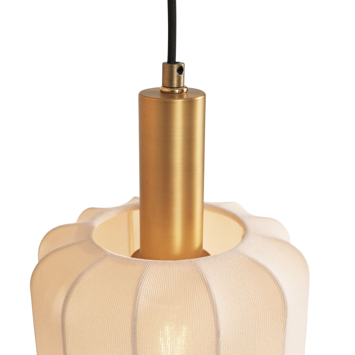 Japandi hanglamp zwart en goud met beige kap 3-lichts - Pluni