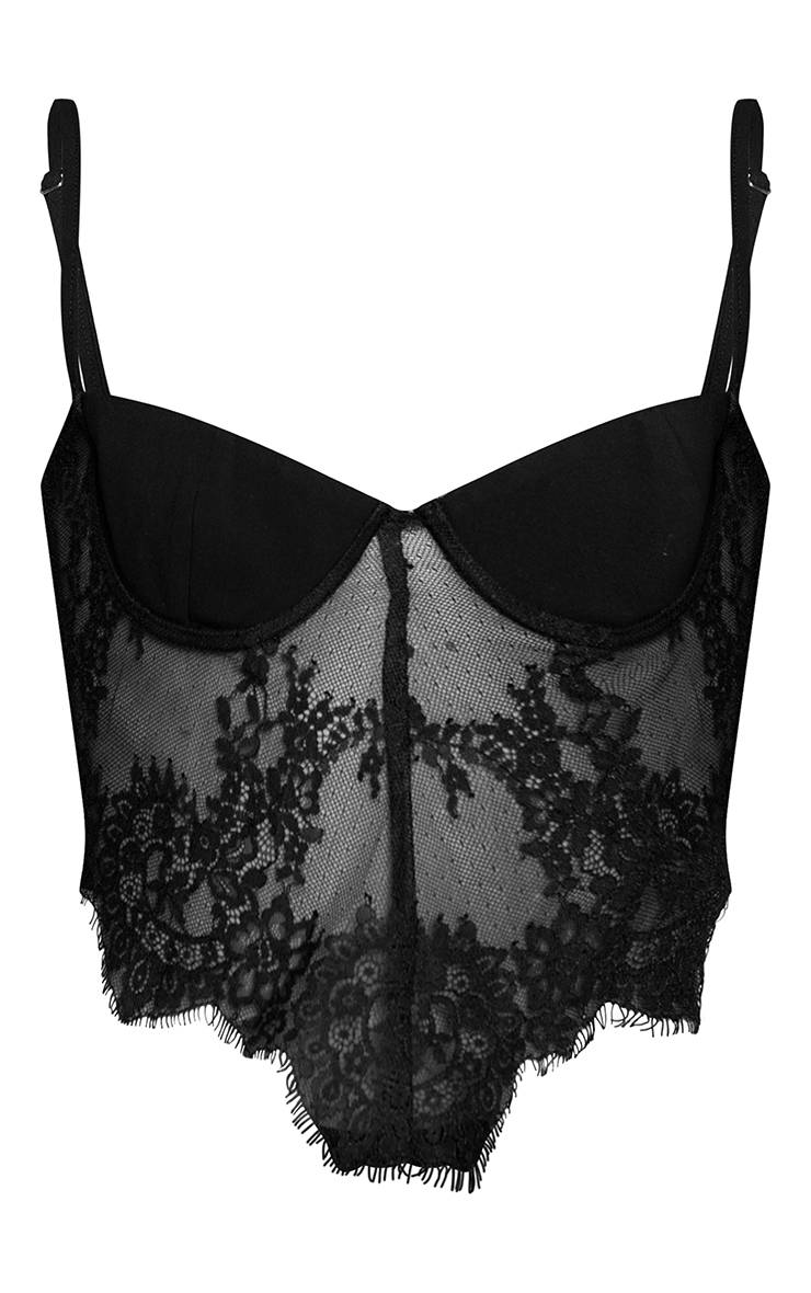 Noir Haut Corset Coordonné À Détail De Bonnets Tissés Avec Étiquette Plt