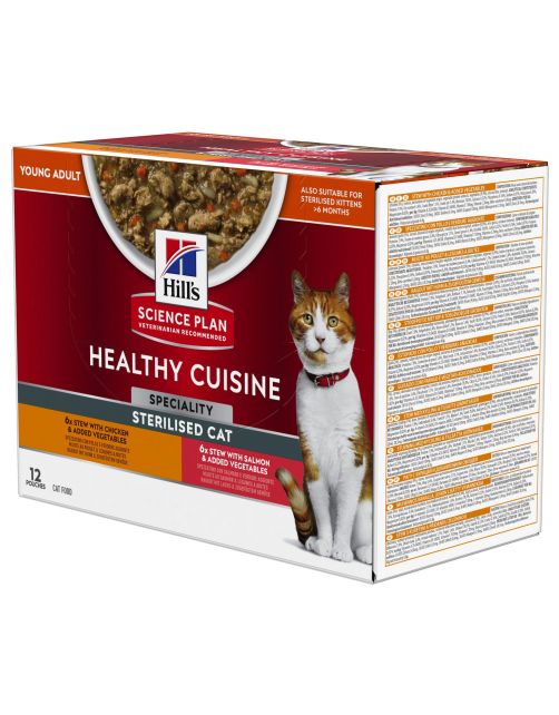 Hill's Feline Maaltijdzakjes Adult Healthy Cuisine Sterilised - Kattenvoer - Kip Zalm 12x80 g
