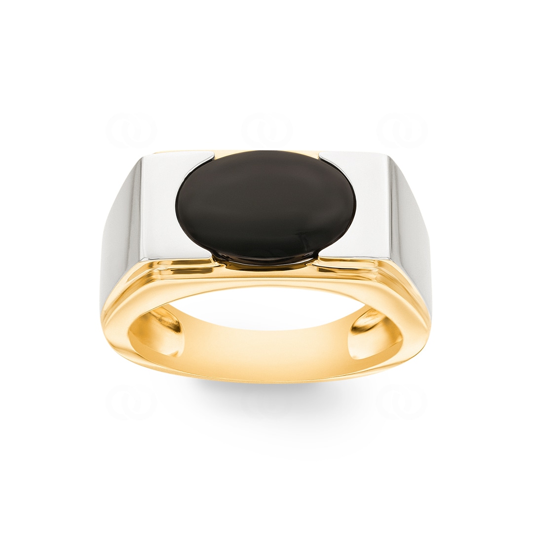 Herrenring 750/18 K Gelb- und Weissgold mit Onyx