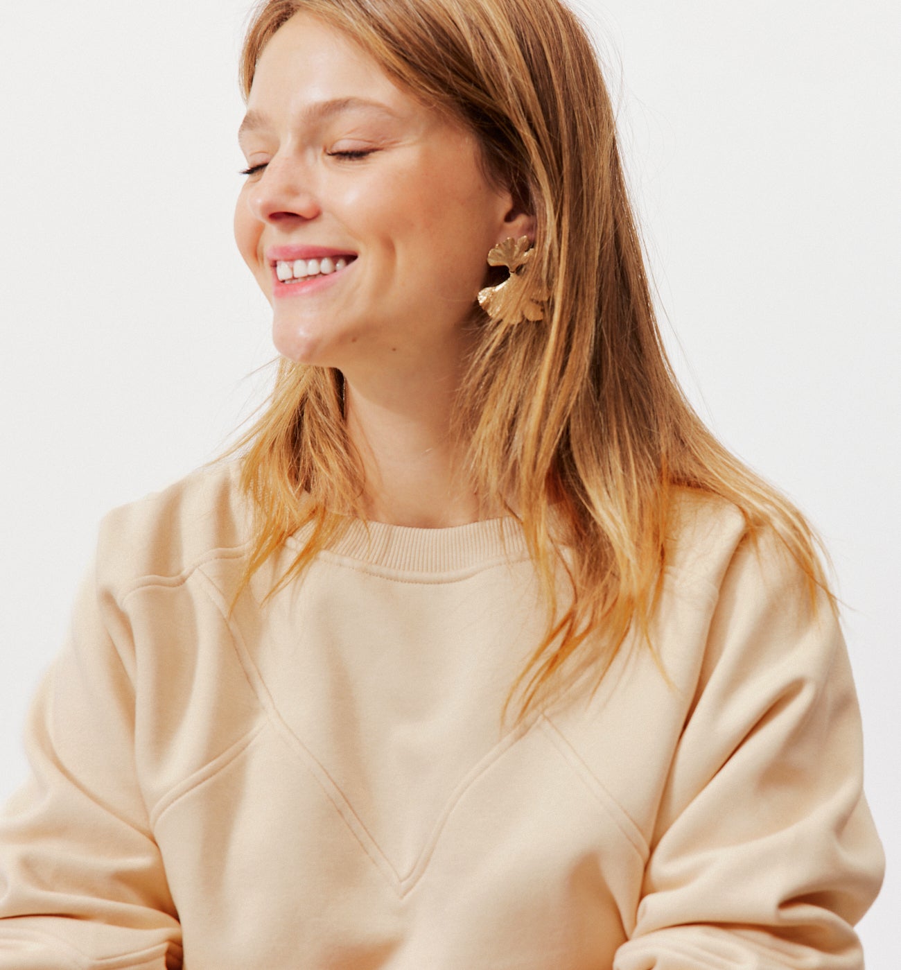 Sweat-shirt en molleton Femme - Beige