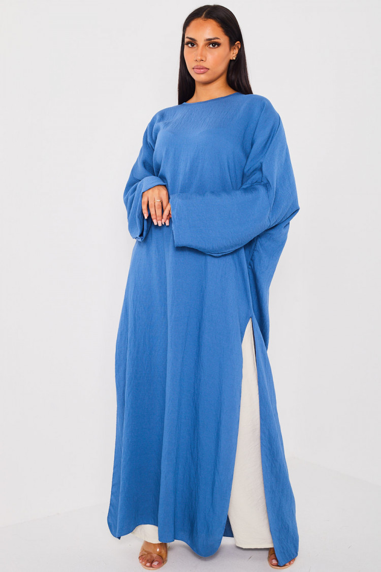 Ensemble 2 pièces robe + pantalon bleu et beige