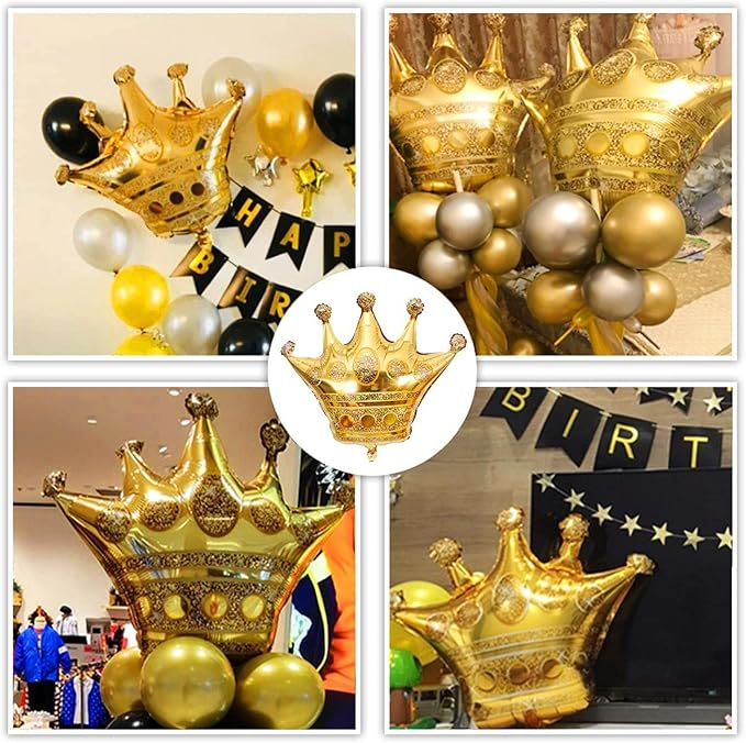 (10er Set) Party Deko Folien Ballon Kronen Luftballon - Gold