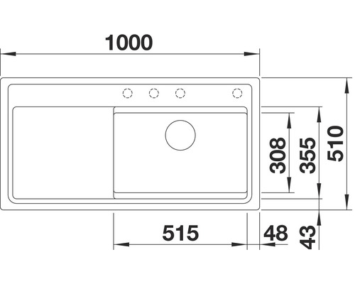 Blanco ZENAR XL 6 S DGP spoelbak, 1000 x 510 mm, tartufo, 524059, 1 bak, bak rechts, met afdruiprek