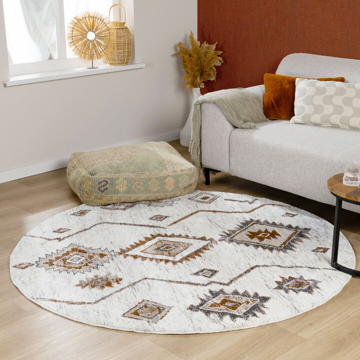 Rond hoogpolig vloerkleed - Blend Aztec Terra | Uniek