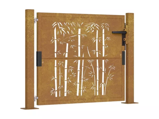 Portail de jardin 105x105 cm acier corten design de bambou
