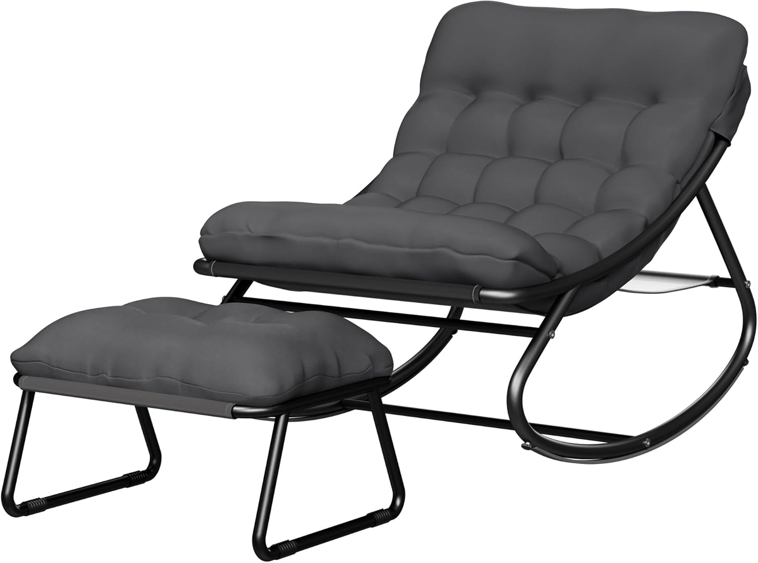 Schaukelstuhl für drinnen & draußen mit Kissen, XXL Schaukelsessel mit Hocker, Outdoor Lounge Sessel, Relaxsessel Relaxstuhl bis 150 kg Belastbar für Garten Balkon Wohnzimmer (Grau)