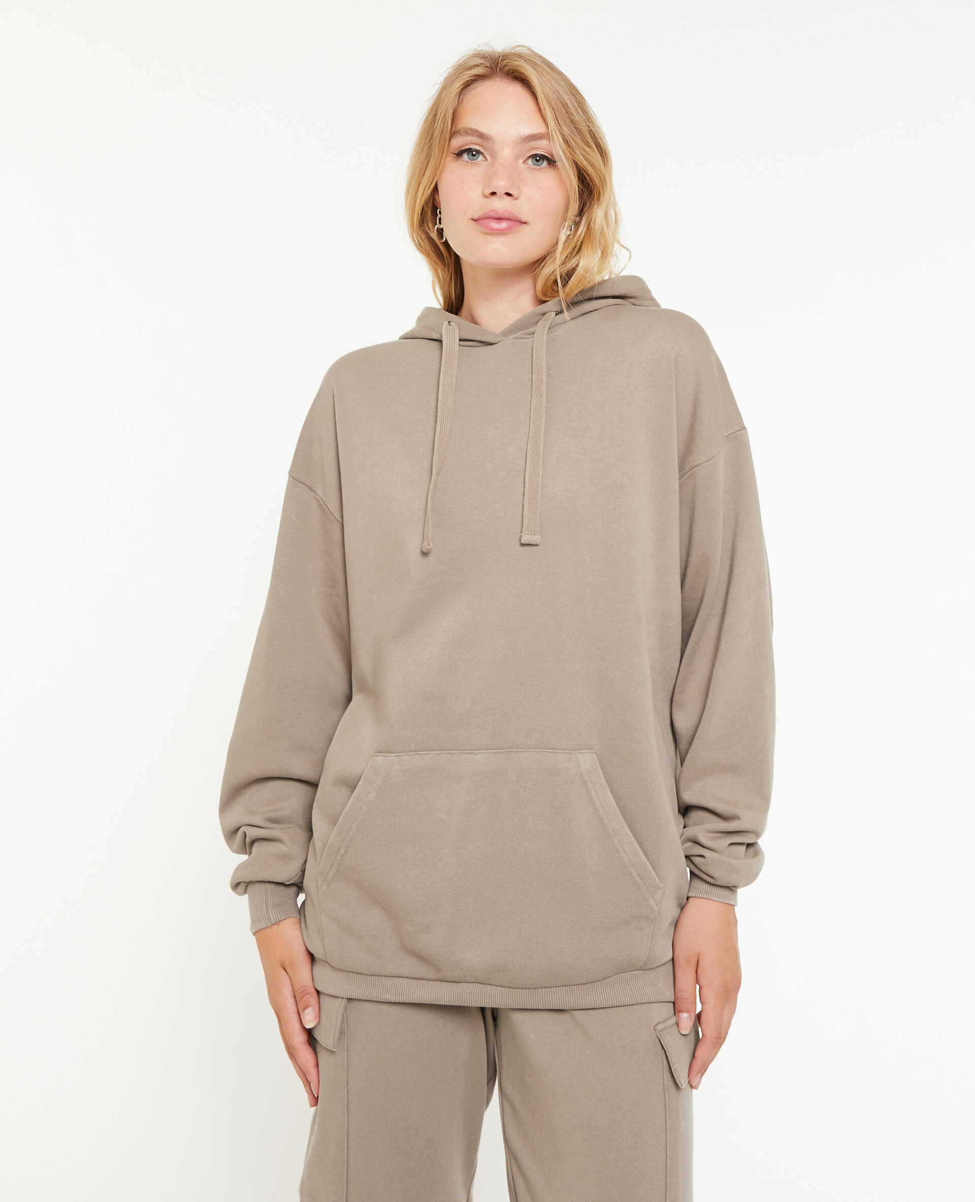 Sweat capuche oversize effet lavé - Taupe