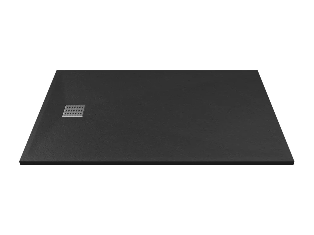 Receveur extra-plat à poser ou à encastrer découpable en résine SMC avec siphon - Noir - 120 x 80 cm - MIRNOSA