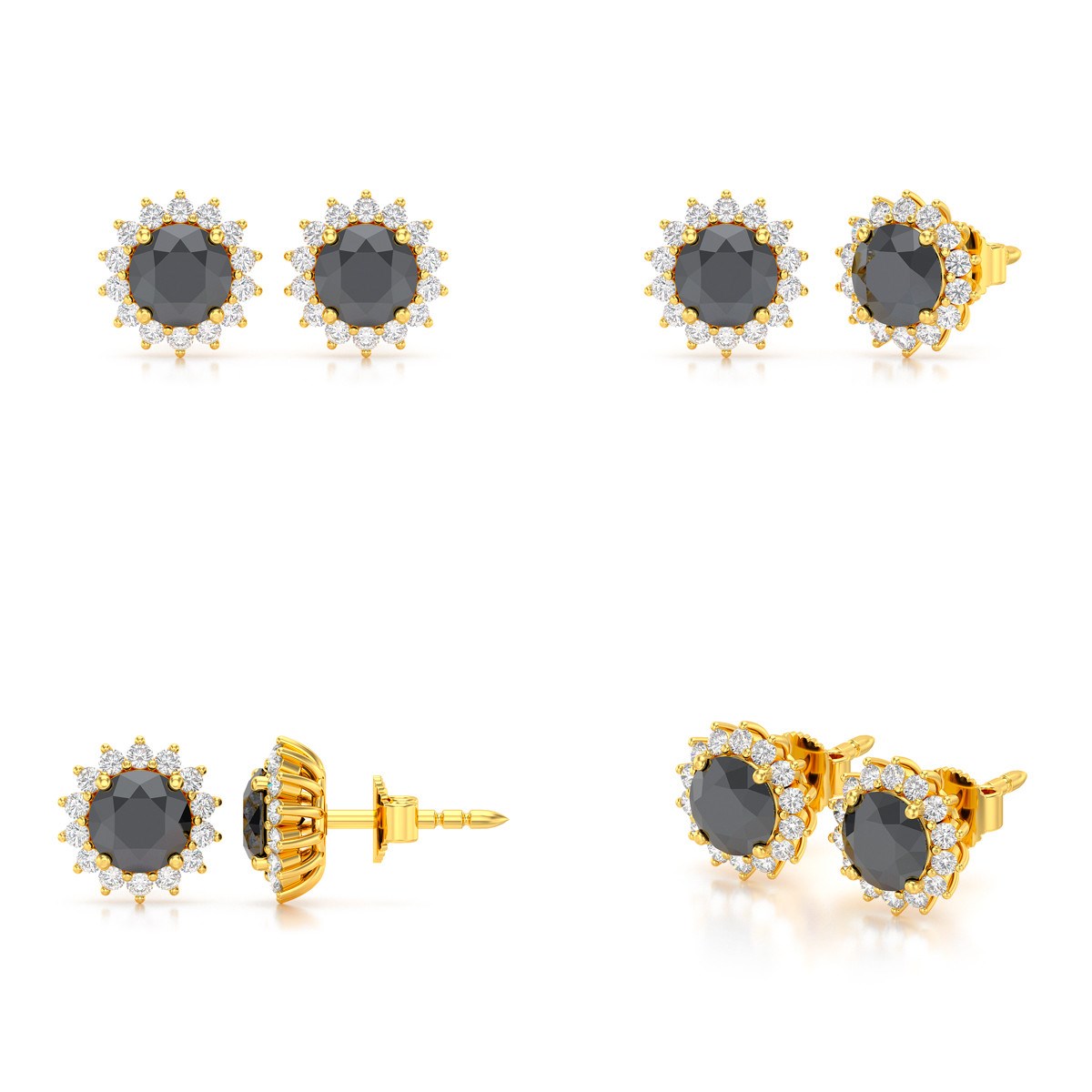 Boucles d'oreilles ADEN Or 585 Jaune Diamant noir 2.61grs